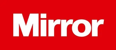 Mirror logo—white wordmark on a red background